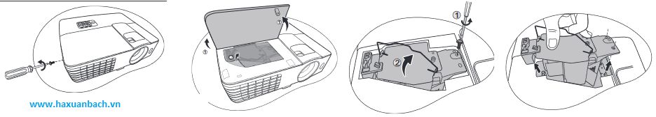 Hướng dẫn thay đèn máy chiếu benq 5J.J3V05.001