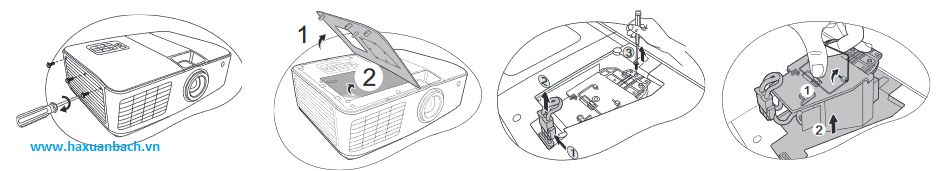 Hướng dẫn thay đèn máy chiếu benq MX763