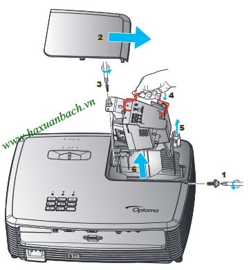 Cách thay bóng đèn máy chiếu Optoma 95.74G02GC0E