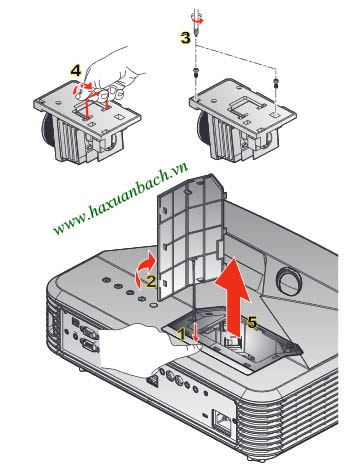 Thay bóng đèn máy chiếu Optoma SP.71K01GC01 trong 08 bước