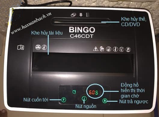 Các nút chức năng của máy hủy Bingo C46CDT
